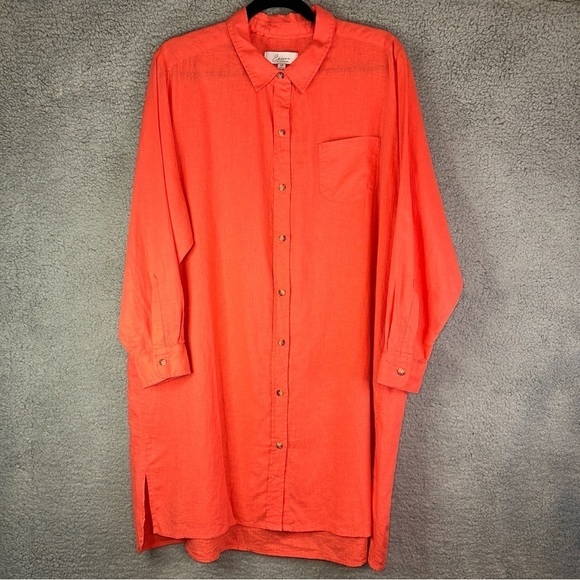 Encore by Idina Menzel Dress Womens Large Petite Coral Regular Relaxed Linen - Picture 1 of 12